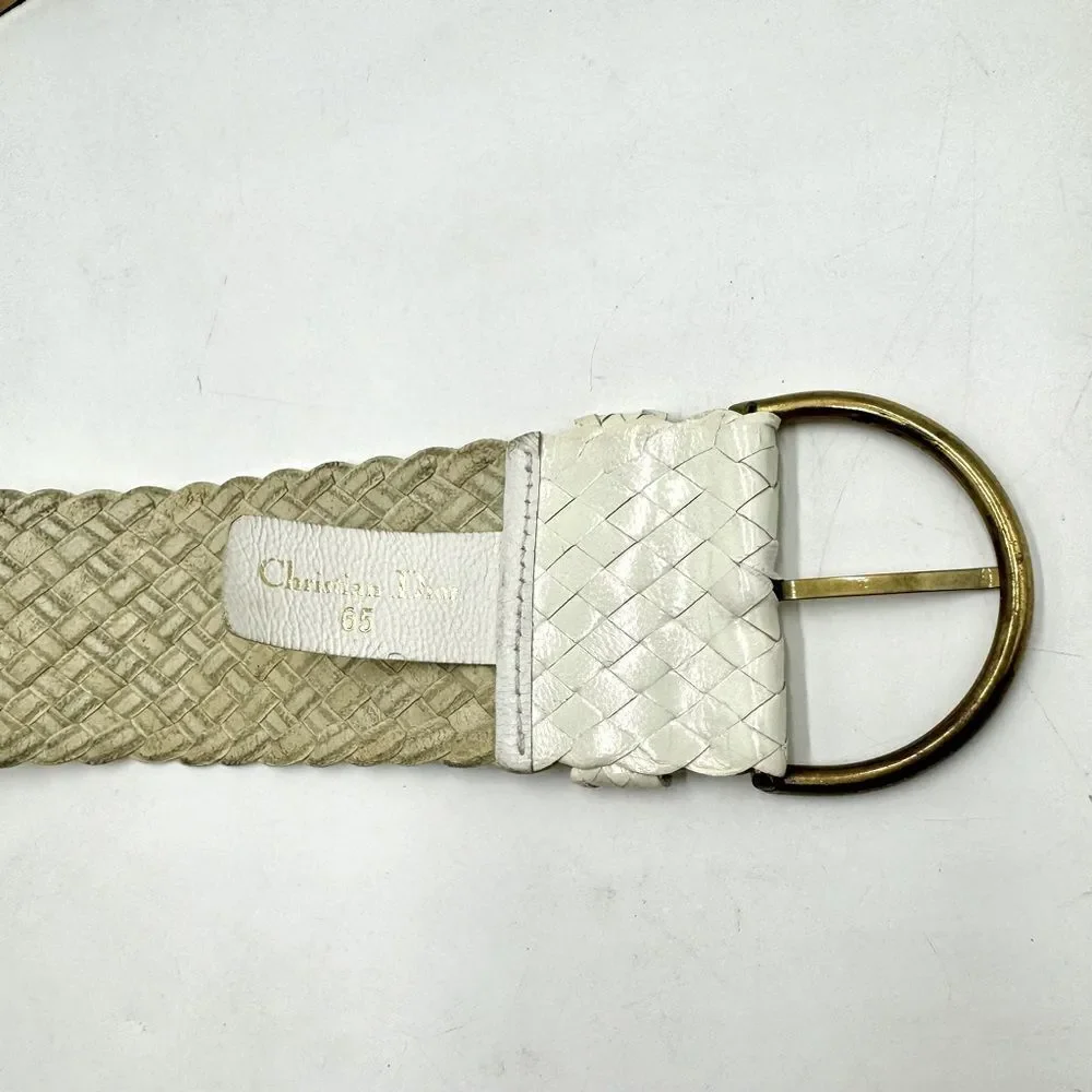 Auth Vtg Christian Dior White Woven Leather Women’s Belt Size US XS Preloved - Picture 5 of 8
